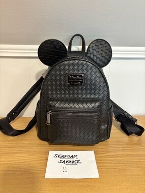 NWT Loungefly Disney ParksBlack Woven Mini Backpack with Mickey Ears